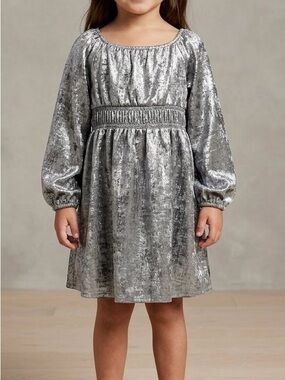 Old Navy Silver Metallic Long Sleeve Girls Dress